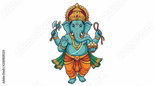 Standing Lord Ganesha Blue Vector Illustration