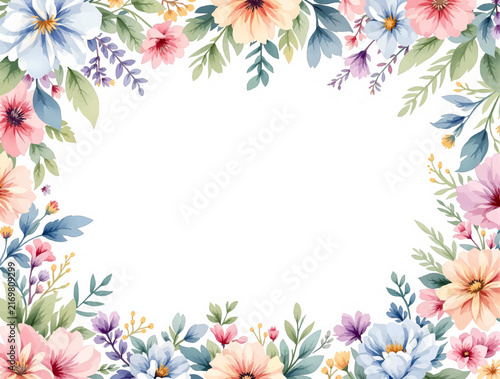 Delicate Hand Painted Floral Pattern Featuring Pink Blue Purple Watercolor Flowers