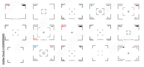 Camera Viewfinder HUD Overlays Set With Recording Indicators, Focus Frames and On Screen Display Elements.