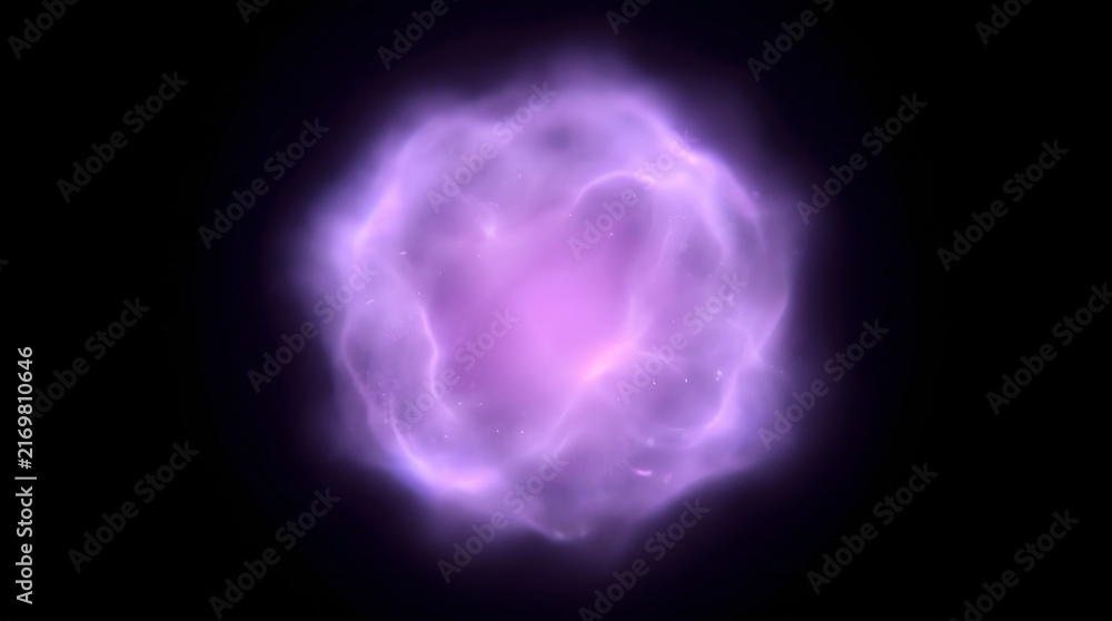 Fototapeta premium A glowing, ethereal purple and pink energy cloud against a dark background, resembling a cosmic nebula or plasma.