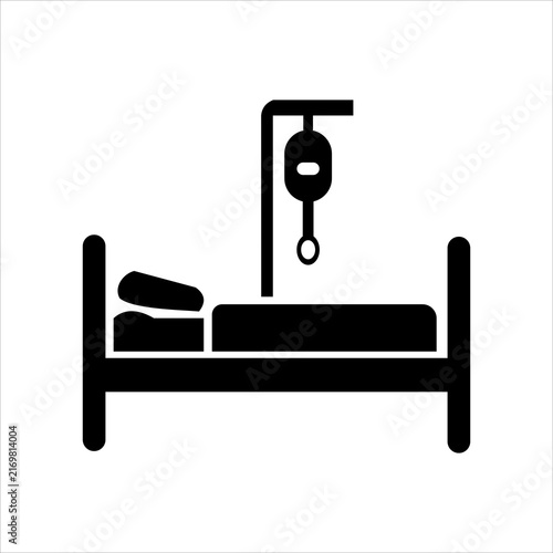 Hospital Bed with IV Drip Stand Medical Icon Vector Illustration