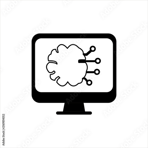 Artificial Intelligence Brain on Computer Screen Tech Icon Vector Illustration