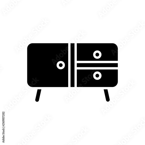 Wooden sideboard credenza storage cabinet icon vector illustration