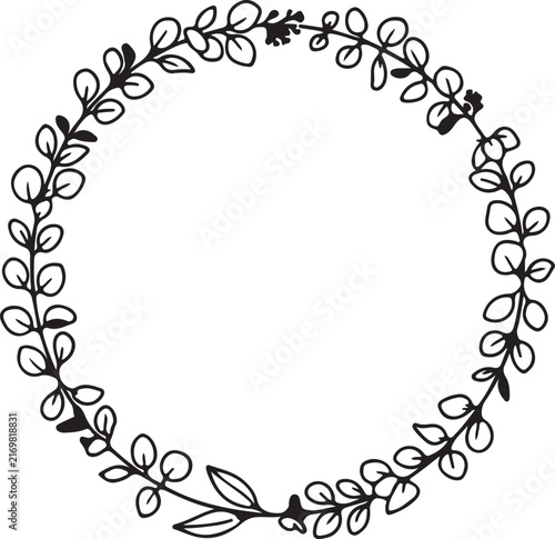 Hand-Drawn Leaf and Berry Wreath Isolated