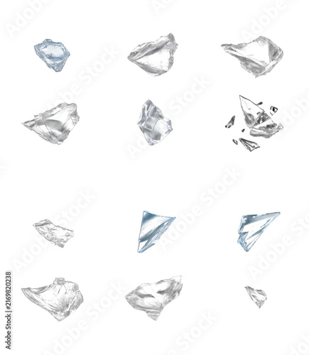 Bild auf Leinwand Broken glass shards set, transparent crystal fragments on transparent background