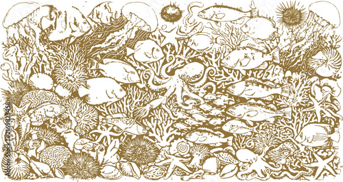Obraz na plátne Detailed hand-drawn illustration of a bustling cityscape with a silhouette