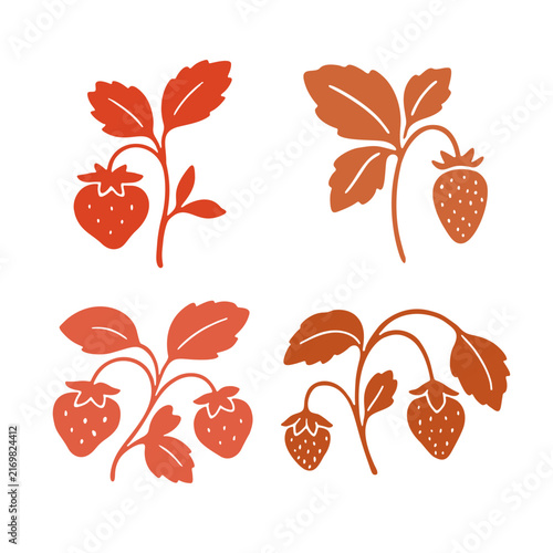 Zestaw minimalistycznych ilustracji truskawek w stylu folk – botaniczny motyw do projektów letnich, opakowań i papeterii