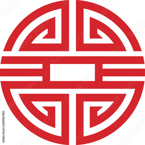 Traditional Chinese Shou Symbol in Red Circular Geometric Pattern Representing Longevity and Good Fortune for Lunar New Year Festive Graphic Designs