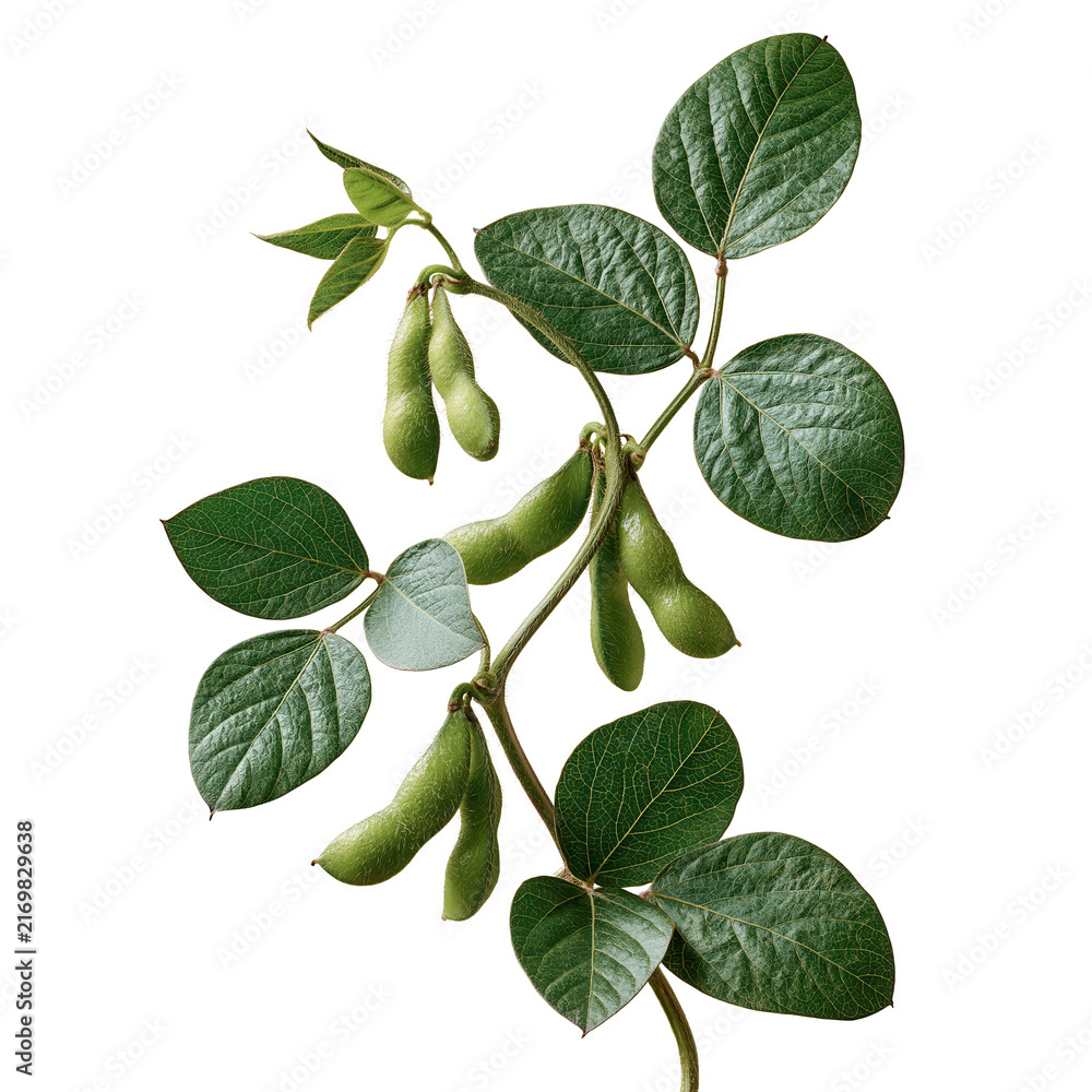 Fototapeta premium Soybean plants with growing pods on the stem in