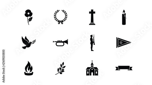 фотографія Collection of twelve symbolic icons representing remembrance and commemoration i