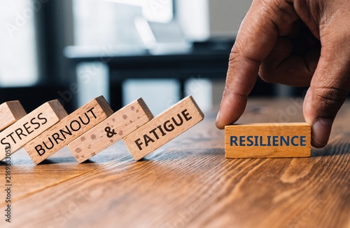 Mental Health Concept Stress Burnout Fatigue Resilience Wood.