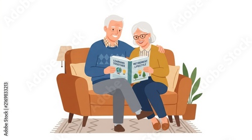 Elderly Couple Flat Color Vector Illustration Isolated on White Background