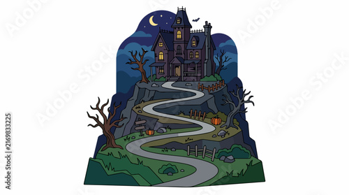 Haunted Mansion on a Hill at Night