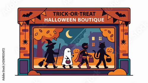 Halloween Boutique Trick or Treat Scene with Costumes