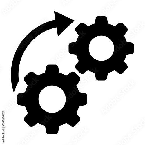 Gears turning in circular motion with arrow indicating rotation and movement