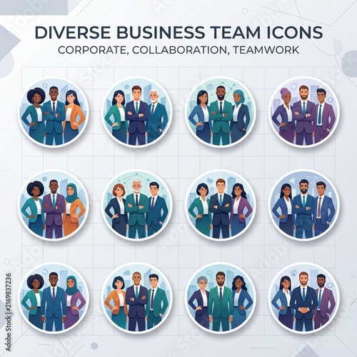 Diverse business team collaboration icons
