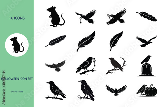 Halloween icon set featuring silhouettes of rats