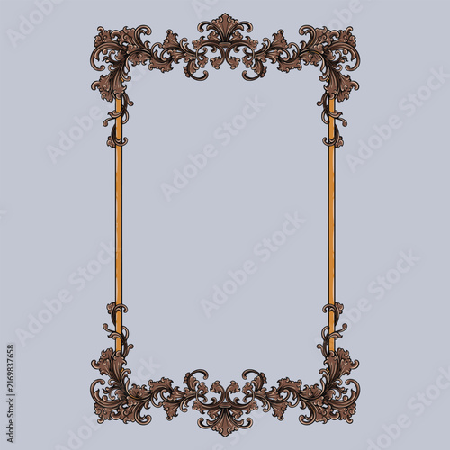 Decorative vintage baroque frame with floral ornament engraving illustration art