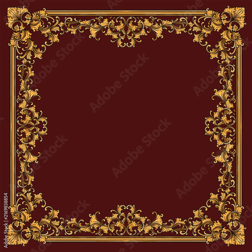 Decorative vintage baroque frame with floral ornament engraving illustration art
