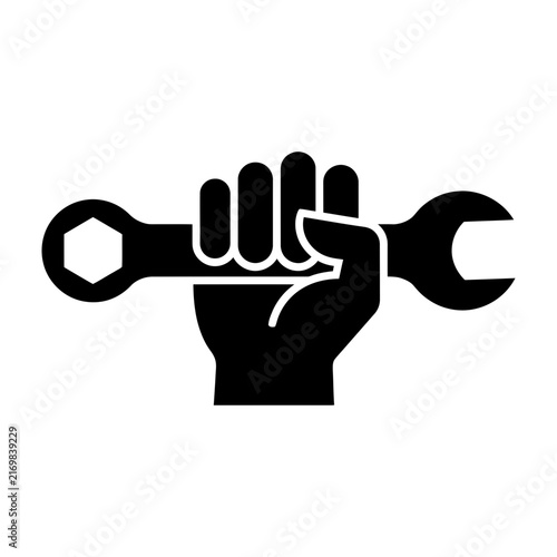 Hand holding adjustable wrench tool icon