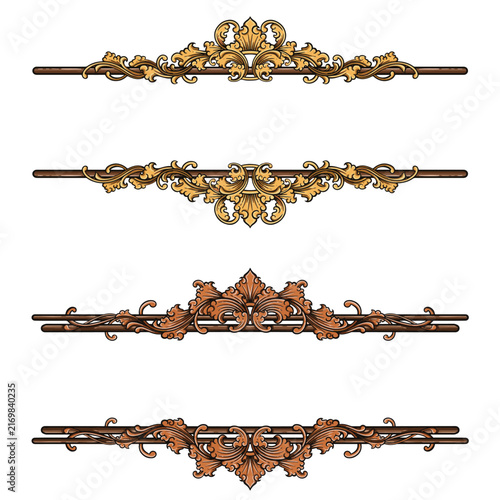set Decorative vintage baroque frame with floral ornament engraving illustration art