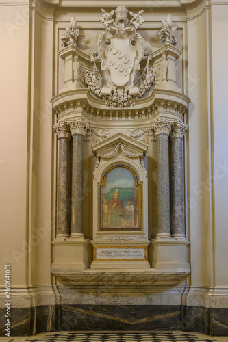 Pope Boniface VIII jubilee fresco by Giotto in Archbasilica of St. John Lateran Rome Italy Cathedral, Baroque marble monument interior