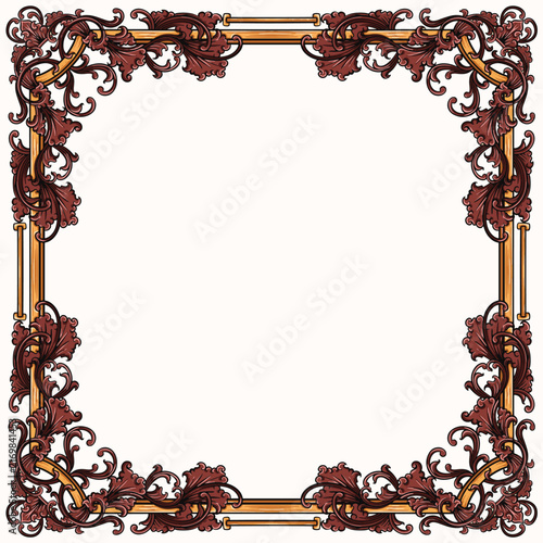 Decorative vintage baroque frame with floral ornament engraving illustration art
