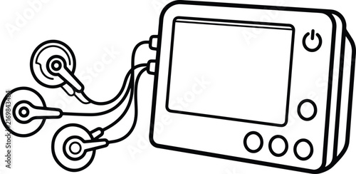 Medical cardiac monitoring equipment featuring electrical sensors connected to a display screen for tracking human heartbeat signals during clinical examinations to ensure accurate health