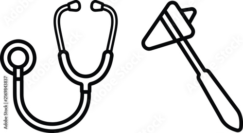 Medical equipment set featuring a stethoscope and a reflex hammer for health examinations to help doctors perform diagnostic procedures in clinics and hospitals during routine checkup patient
