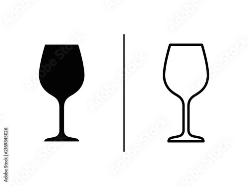 Photography Wine glass outline and black fill icon set with silhouette restaurant beverage s