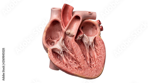 Cuadro en lienzo Human heart anatomical model internal chambers cross section for cardiology and medical student study