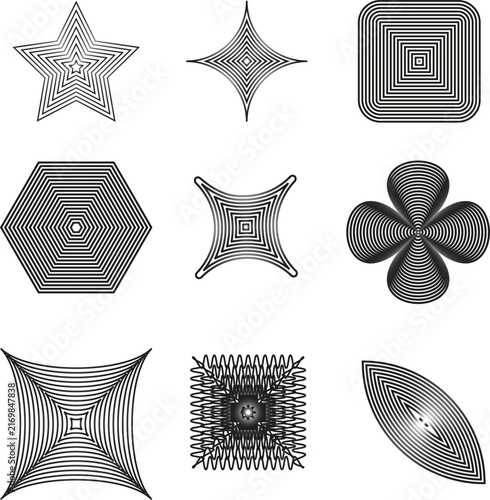 Geometric optical illusion shapes set y2k design elements vector