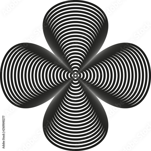 Concentric four leaf clover flower geometric optical illusion vector