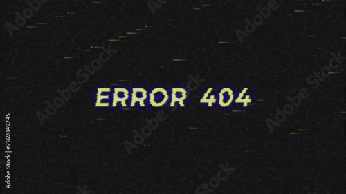 Error 404 vhs glitch screen overlay with no signal transition. Analog noise and scanning tracking lines. 4k video
