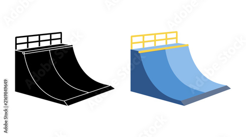 Skate ramp illustration with a black silhouette version