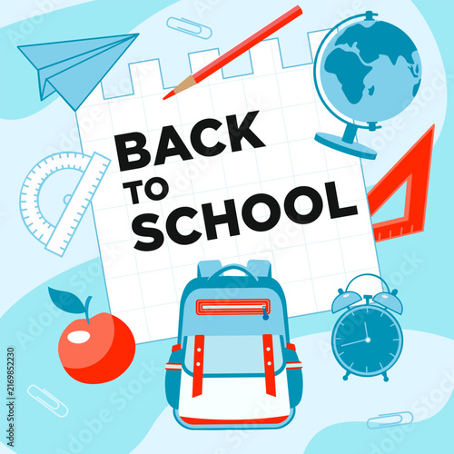 Back to school poster. Flat vector illustration for education campaigns, classroom decor, student lifestyle branding for banners