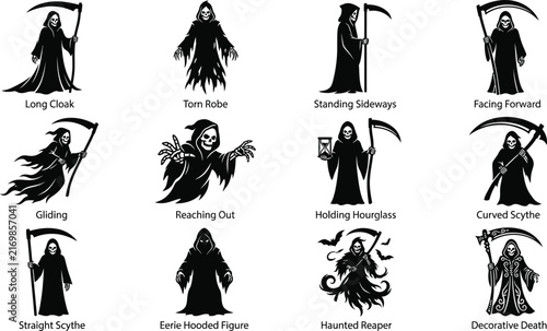 Canvas Print Collection of grim reaper silhouettes for halloween design projects featuring va