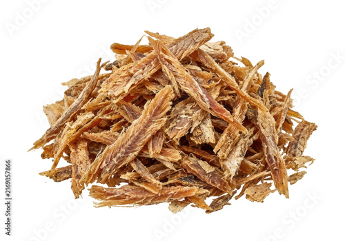 Dried Fish Pieces Snack Or Pet Food Isolated