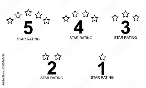Star rating icons from five to one, customer review scale and satisfaction symbols for feedback, ranking and evaluation design
