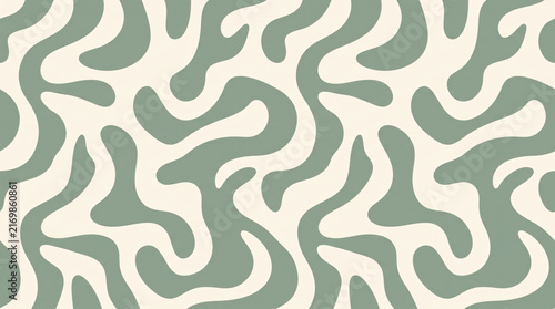 Sage Green Wavy Seamless Pattern Abstract Retro Liquid Background