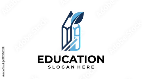 Modern minimalist education logo design with pencil and leaf symbol.