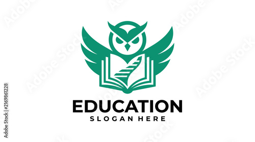 Modern Green Owl Logo Design with Open Book for Education and Academic Branding.