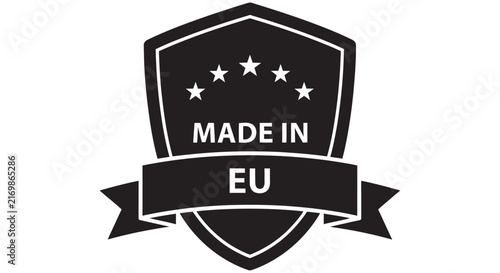 Black Silhouette Of Shield With Stars And Ribbon European Union Mark