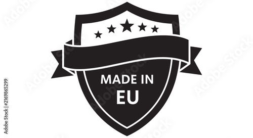 Black Silhouette Of Shield shaped Emblem With Ribbon And Stars