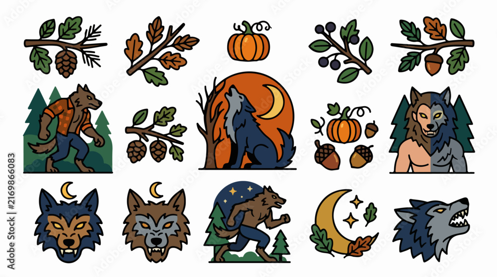 Obraz premium Werewolf and autumn forest illustrations collection