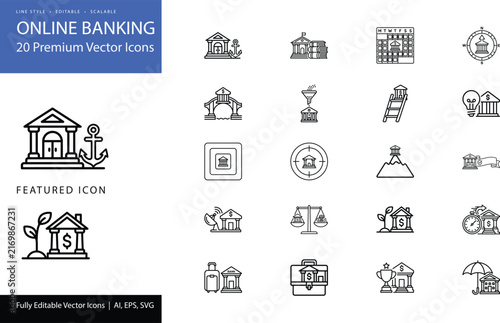 online banking and financial services vector icons