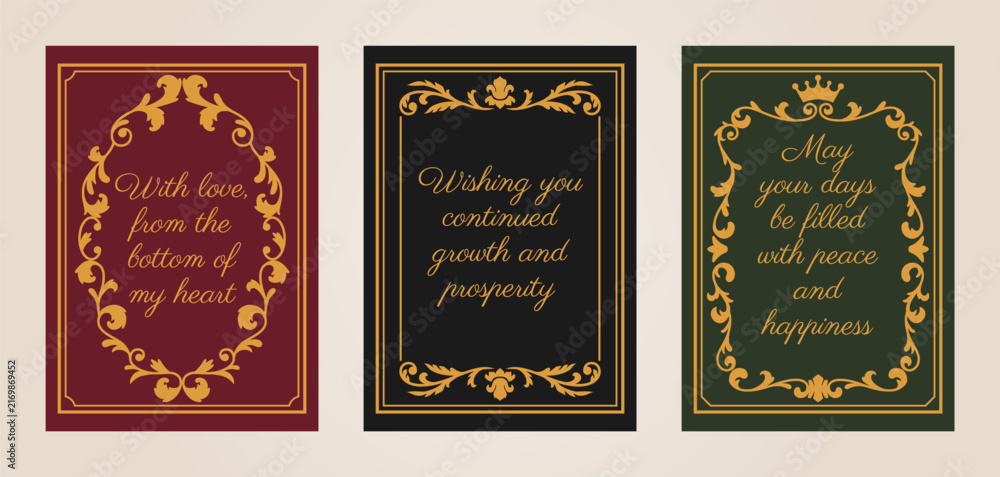 Naklejka premium Ornate baroque vintage quote card template set