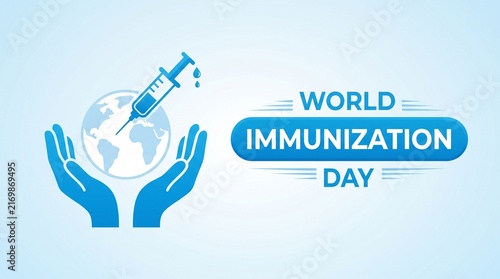 Hands holding globe with syringe for world immunization day