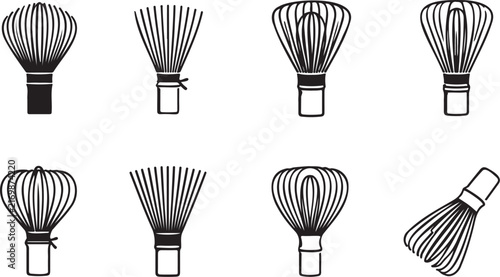 cleaning brush icon set collection for household tools, brush symbols minimal black outline icon collection, hand brush icons for cleaning and painting tools set