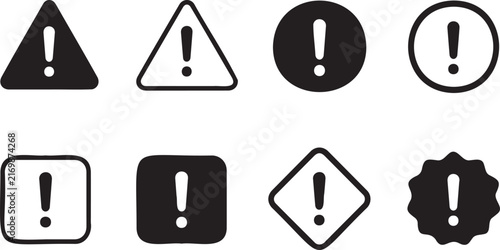 warning exclamation icon set collection design pack, caution alert symbols minimal black icon collection, danger warning symbols black outline icon collection